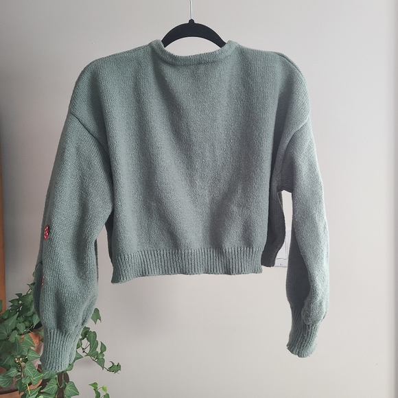 Sage Green Cropped Strawberry Cardigan - Picture 5 of 12